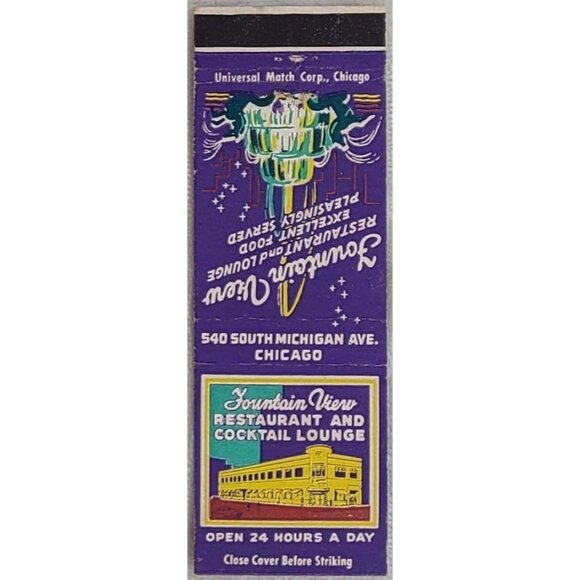 Front Strike Matchbook Cover Fountain View Restaurant Lounge Chicago IL Illinois - Picture 2 of 5